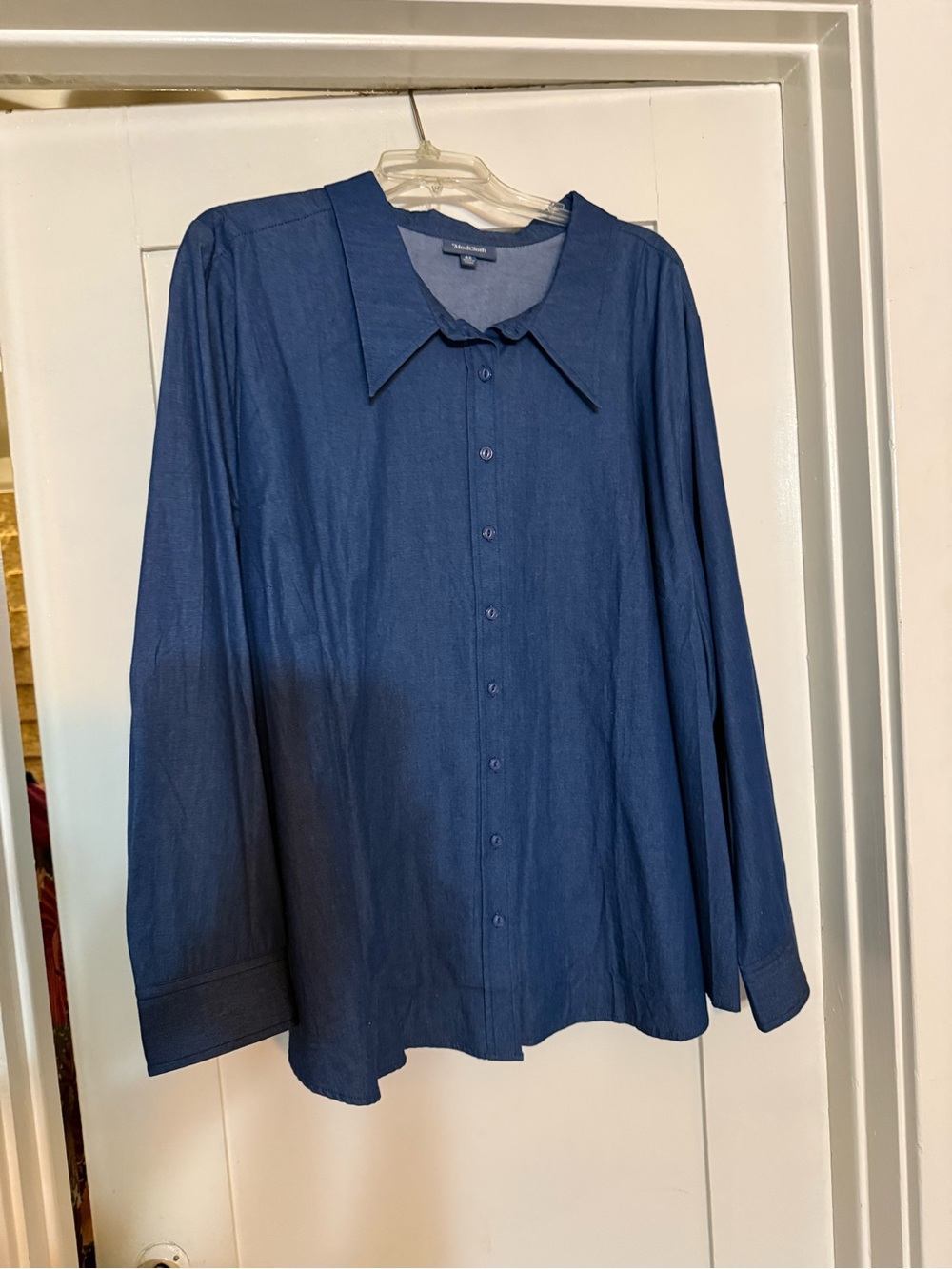 Button-Front Deep Blue Collared Blouse